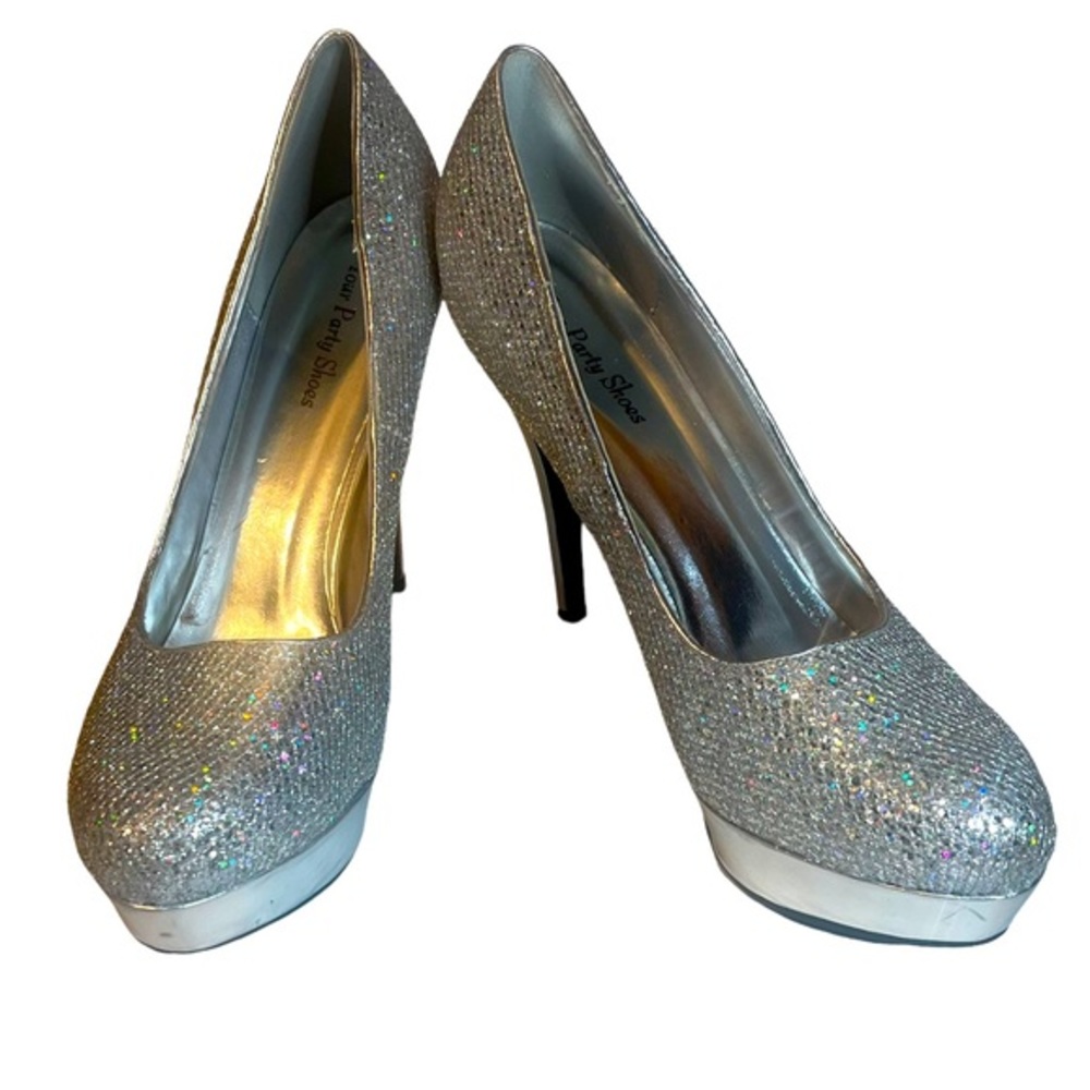 Your Party Shoes Platforms Stilleto Heel Sparkly Silver Size 11